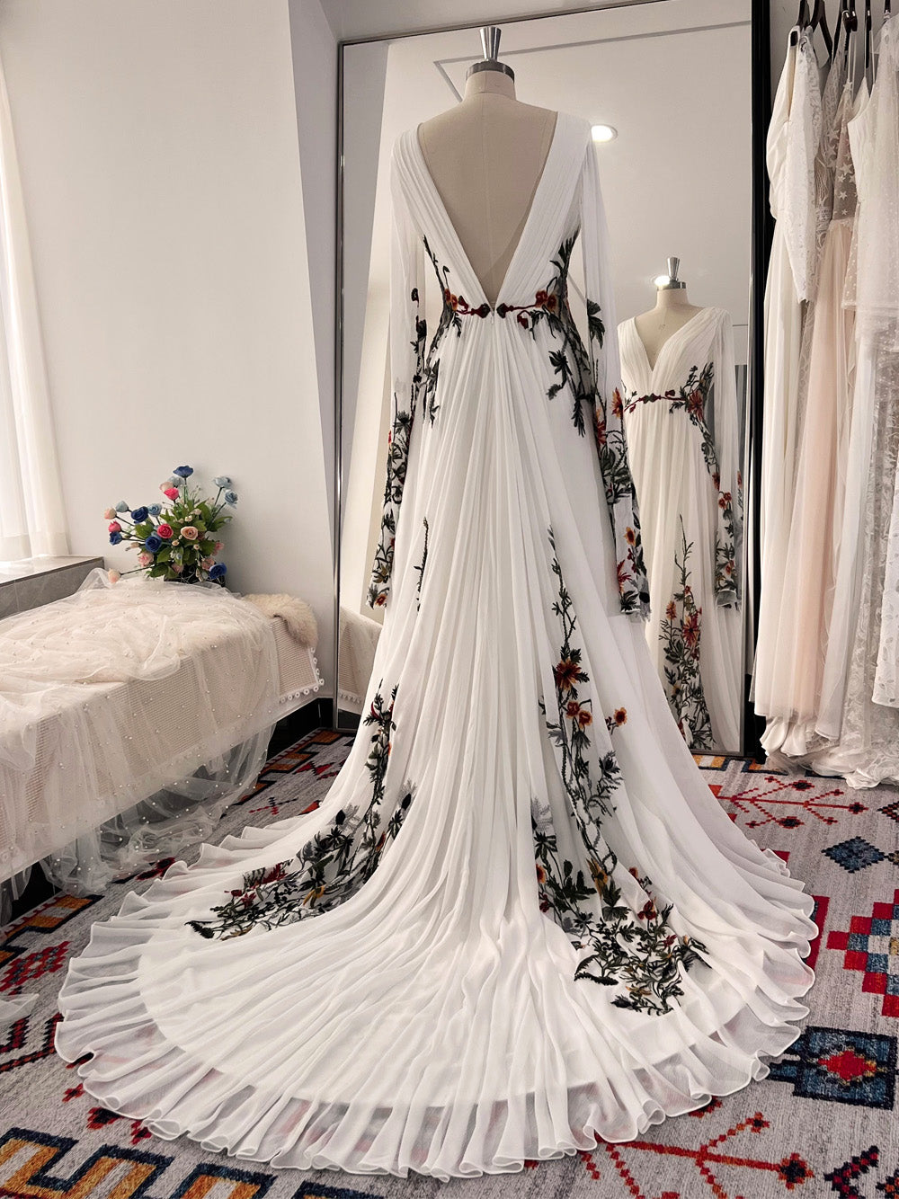 Colored Floral Embroidery Wedding Dress Forest Woodland Bohemian Brida