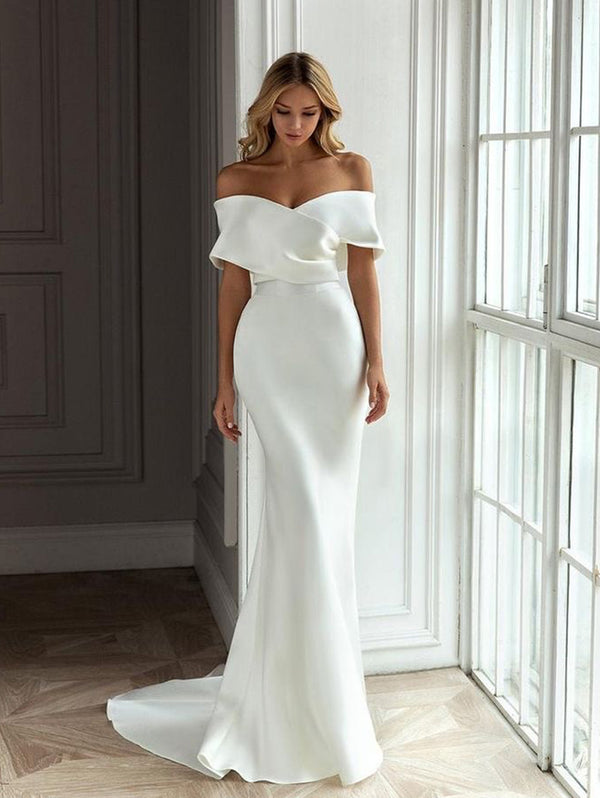 Off The Shoulder Elegance Wedding Dress Stretch Crepe Bridal Gowns
