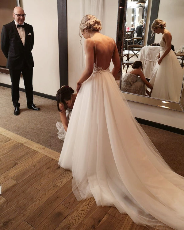 V Neck Open Back Sexy Wedding Dress Lace Beading Sienna Crepe Mermaid Bridal Gown With Detachable Tulle Overskirt