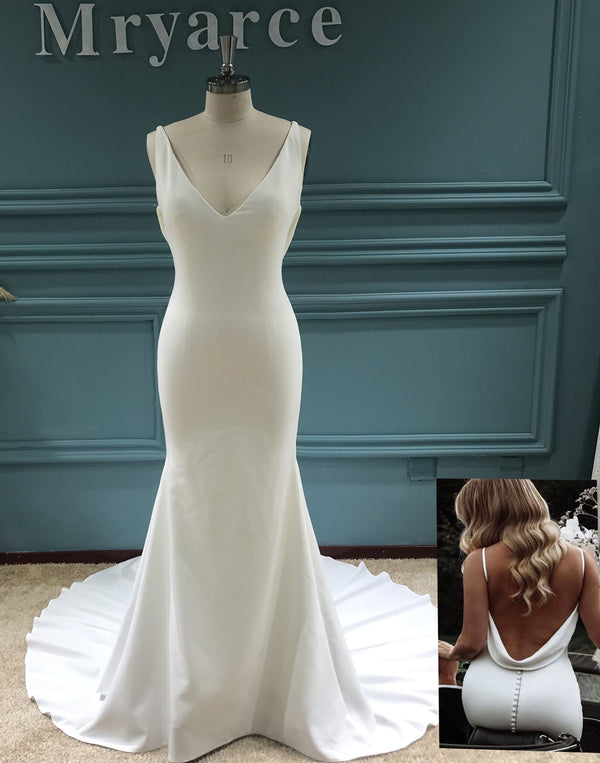 Simply Elegant Flexible Crepe Cowl Neck Mermaid Wedding Dress Sexy Bridal Gowns
